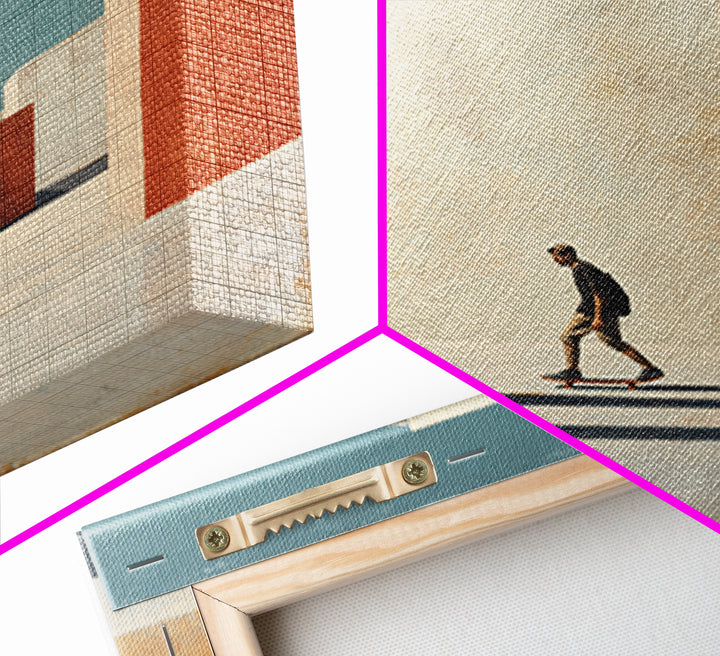 Skateboarder Crossing a Concrete Plaza Framed Canvas Print, Urban Art, Textured Wall Art, Living Room Decor, Fine Art, Urban, URB-1x1-7
