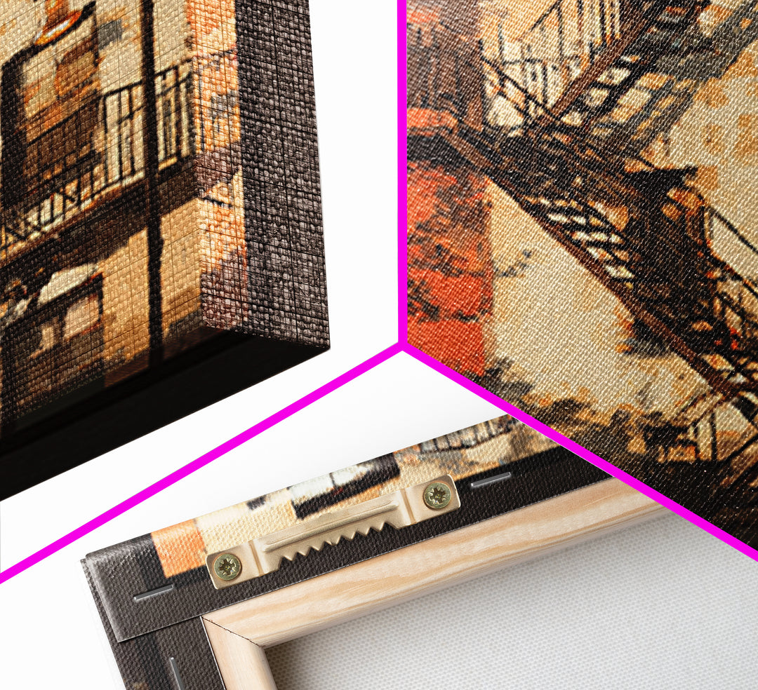Fire Escape Silhouette Canvas Print, Urban Art, Boho Decor, Living Room Decor, Fine Art, Urban, Digital Prints, URB-1x1-98