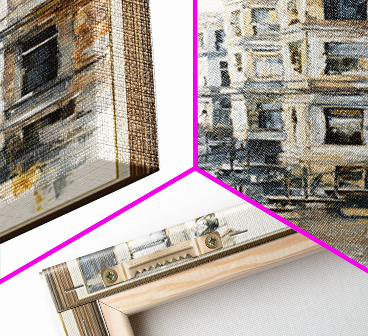 Brownstone Row in Soft Morning Light Canvas Print, Urban Art, Black Art, Living Room Decor, Fine Art, Urban, Canvas Painting, URB-1x3-72