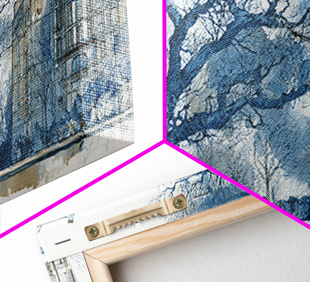 City Park Tree Framed by Buildings Framed Canvas Print, Urban Art, Fine Art Print, Living Room Decor, Watercolor Art, Urban, URB-2x1-14