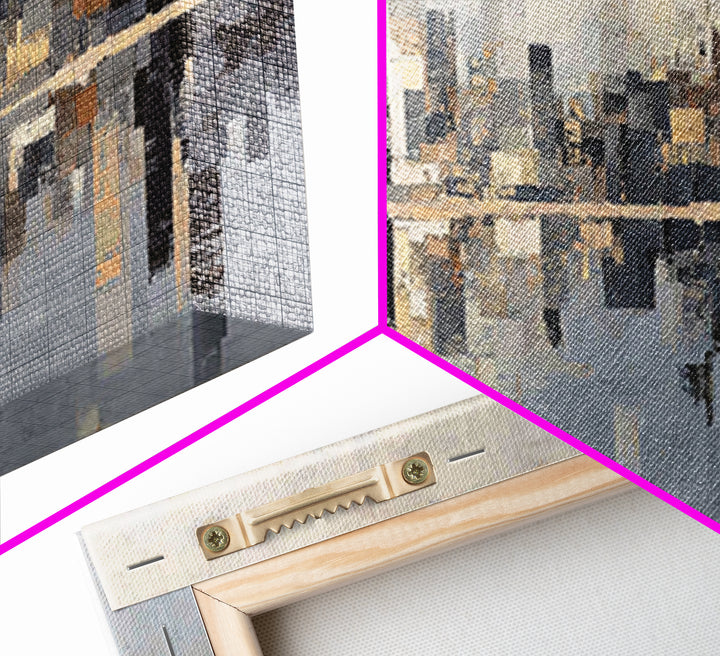 Moody City Skyline Reflected Framed Canvas Print, Urban Art, Original Painting, Living Room Decor, Urban, African American Art, URB-2x1-45