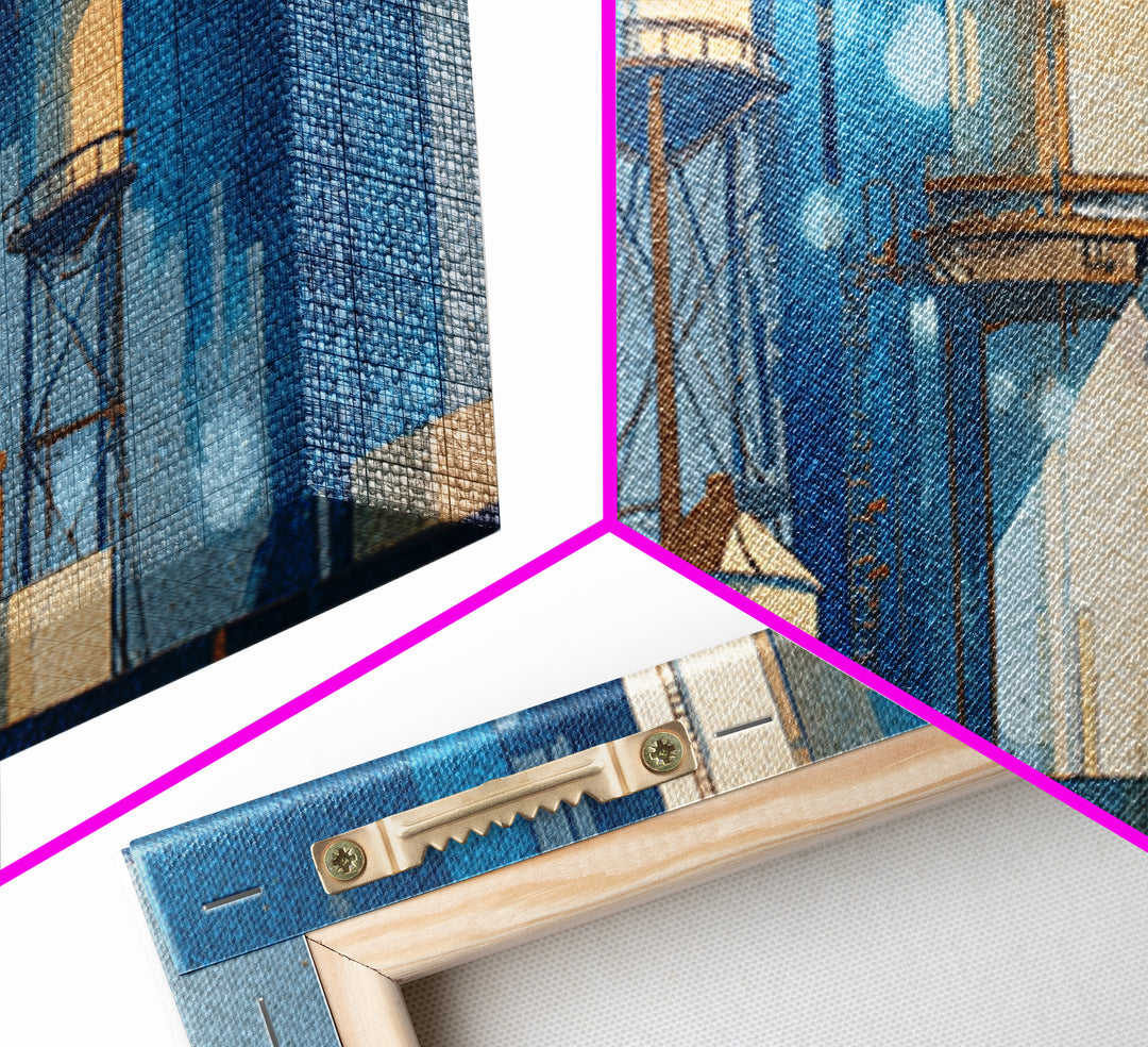 Rooftop Water Tower Framed Canvas Print, Urban Art, Poster, Living Room Decor, Watercolor Art, Urban, Modern Wall Art, URB-2x1-5