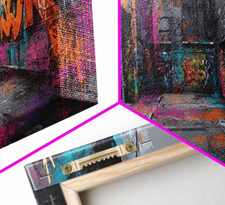 Graffiti Covered Alley Rendered as Color Collage Canvas Print, Urban Art, Afrocentric Wall Art, Living Room Decor, Urban, URB-2x1-79
