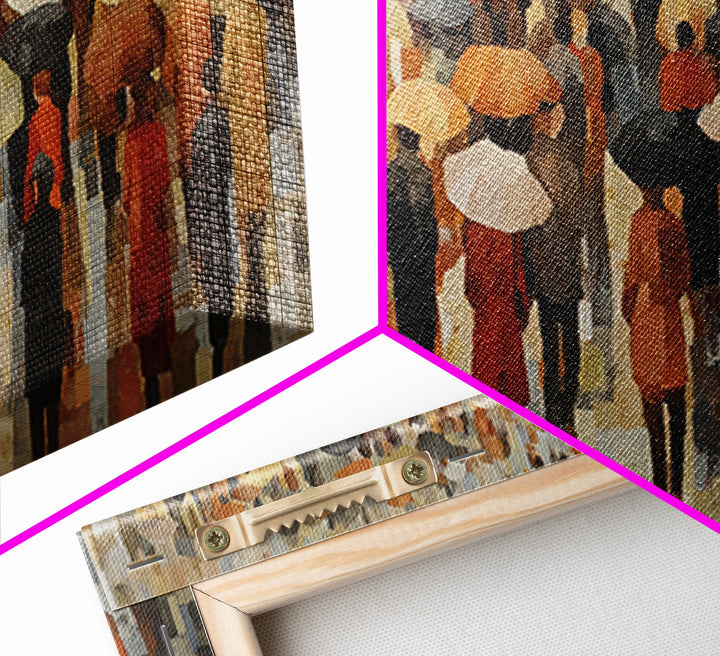 Rain Umbrella Figures Framed Canvas Print, Urban Art, Digital Print, Living Room Decor, Fine Art, Urban, Afrocentric Wall Art, URB-2x1-88