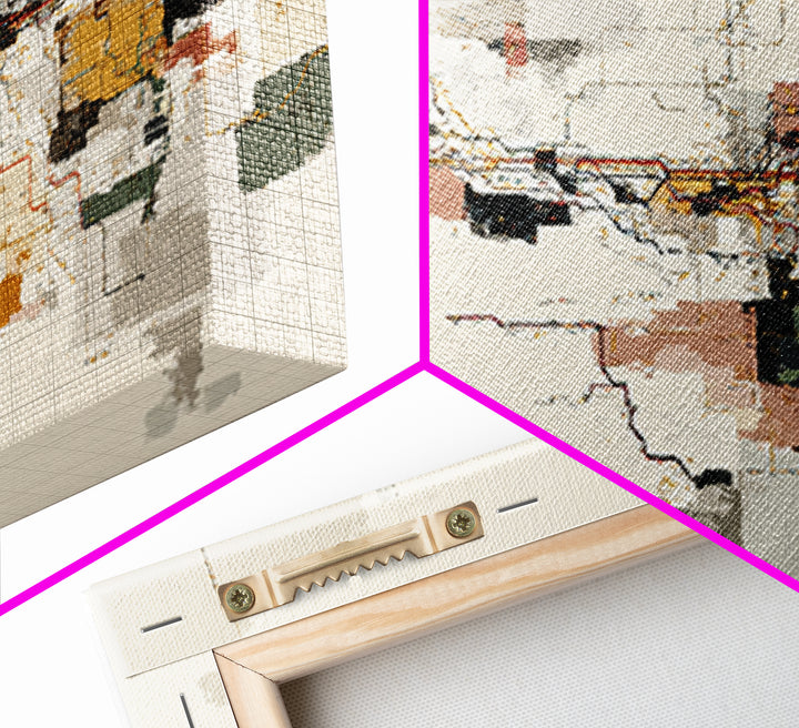Abstract Subway Map Lines Without Labels Framed Canvas Print, Urban Art, Book Shelf Decor, Living Room Decor, Fine Art, Urban, URB-2x1-96
