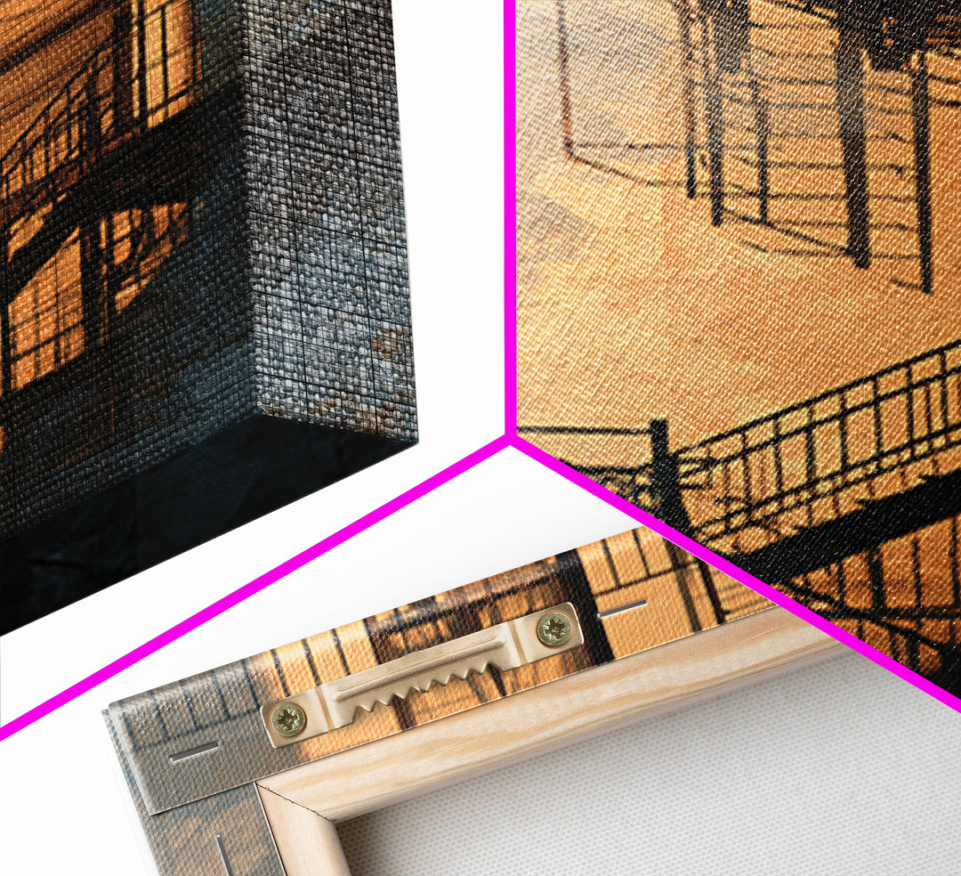 Fire Escape Silhouette Canvas Print, Urban Art, Luxury Decor, Living Room Decor, Fine Art, Urban, Oil Painting, URB-2x3-10