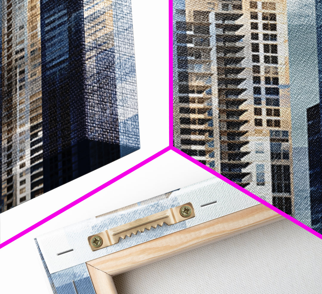 Modern Skyscraper Glass Reflections Framed Canvas Print, Urban Art, Textured Painting, Living Room Decor, Fine Art, Urban, URB-2x3-46