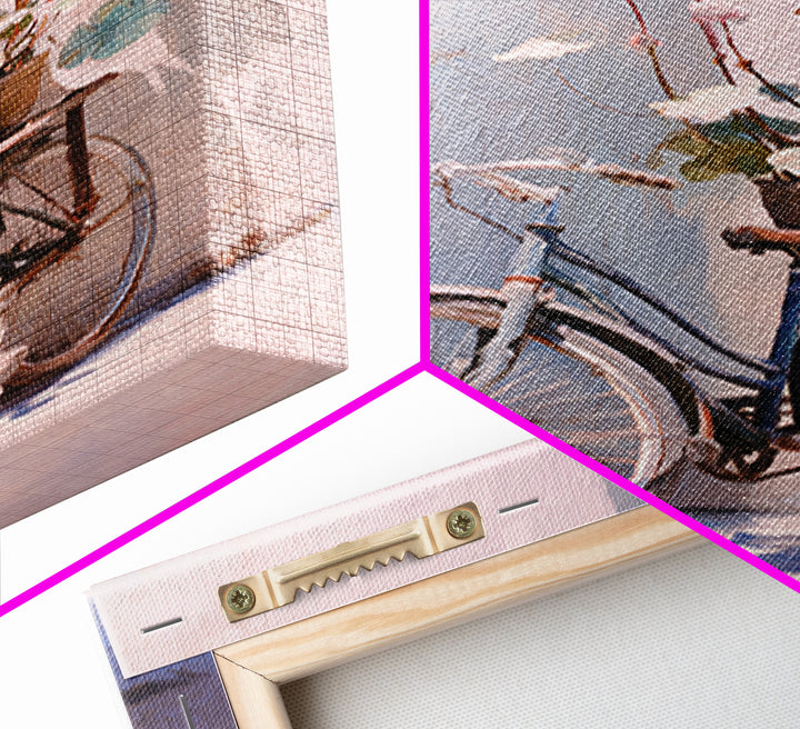 Bicycle Locked to Post Framed Canvas Print, Urban Art, Wall Art, Living Room Decor, Fine Art, Urban, Printable Art, URB-2x3-47
