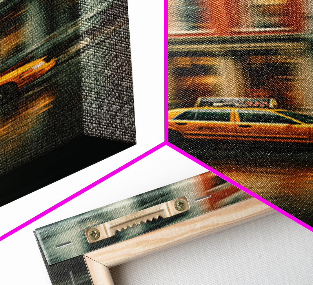 Taxi Cab Motion Blur Framed Canvas Print, Urban Art, Modern Wall Art, Living Room Decor, Abstract Art, Urban, Pop Art, URB-2x3-83