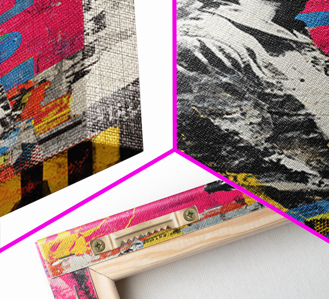 Graffiti Covered Alley Rendered as Color Collage Canvas Print, Urban Art, Black Wall Art, Living Room Decor, Fine Art, Urban, URB-2x3-91