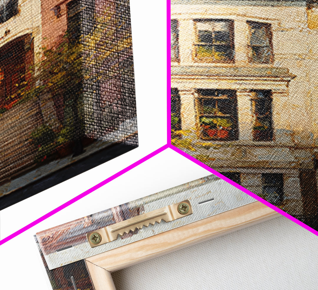 Brownstone Row in Soft Morning Light Framed Canvas Print, Urban Art, Gallery Decor, Living Room Decor, Abstract Art, Urban, URB-2x3-92