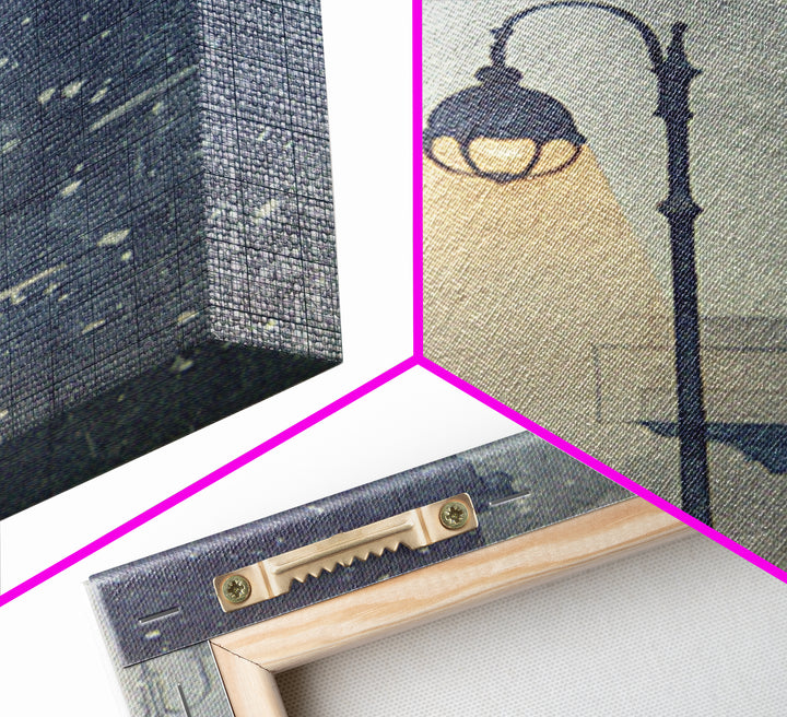 Streetlamp and Falling Snow Framed Canvas Print, Urban Art, Textured Wall Art, Living Room Decor, Urban, Digital Download Art, URB-2x3-93