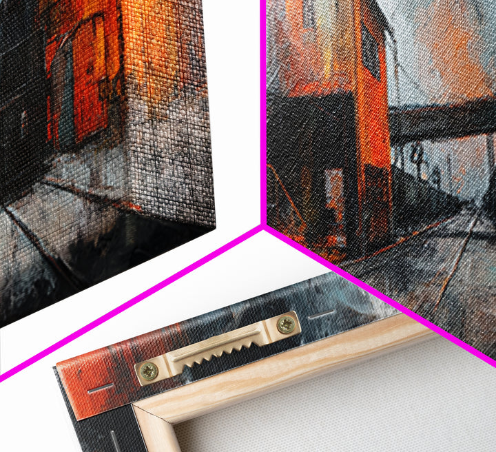 Industrial Rail Tracks Leading into City Canvas Print, Urban Art, Queer Art, Living Room Decor, Fine Art, Urban, URB-3x1-14