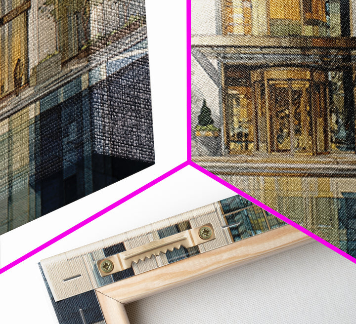 Modern Skyscraper Glass Reflections Framed Canvas Print, Urban Art, Art Deco, Living Room Decor, Urban, Book Shelf Decor, URB-3x2-18
