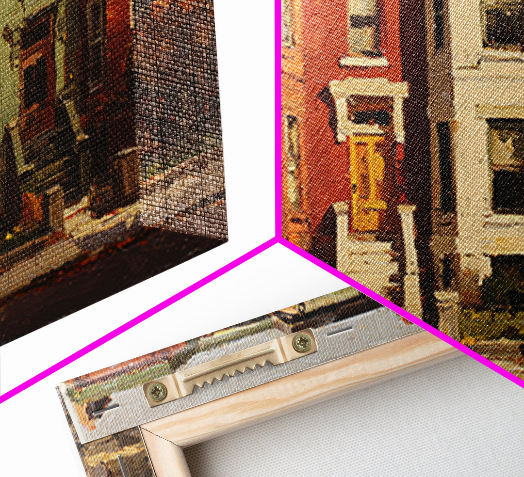 Brownstone Row in Soft Morning Light Framed Canvas Print, Urban Art, Gallery Decor, Living Room Decor, Abstract Art, Urban, URB-3x2-64