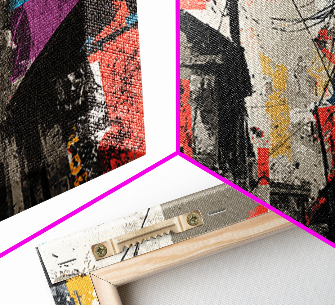 Graffiti Covered Alley Rendered as Color Collage Framed Canvas Print, Urban Art, Fine Art Print, Living Room Decor, Urban, URB-3x2-87