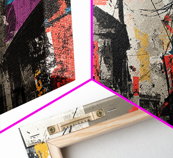 Graffiti Covered Alley Rendered as Color Collage Framed Canvas Print, Urban Art, Fine Art Print, Living Room Decor, Urban, URB-3x2-87