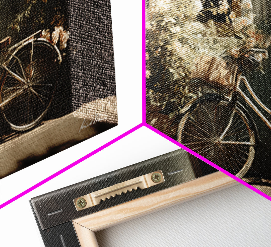 Bicycle Locked to Post Framed Canvas Print, Urban Art, Poster, Living Room Decor, Watercolor Art, Urban, Modern Wall Art, URB-3x2-91