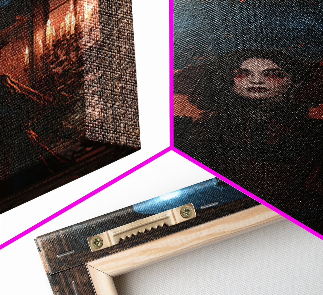 The Vampire Castle, Victorian Horror Portrait, Vertical Wall Art, Framed Canvas Print, Gothic Wall Decor, Halloween Portrait Art