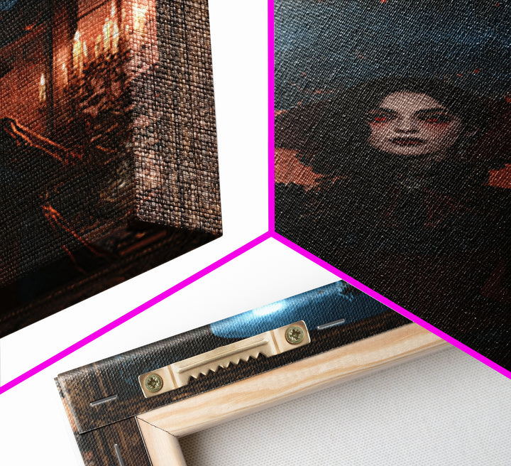 The Vampire Castle, Victorian Horror Portrait, Vertical Wall Art, Framed Canvas Print, Gothic Wall Decor, Halloween Portrait Art