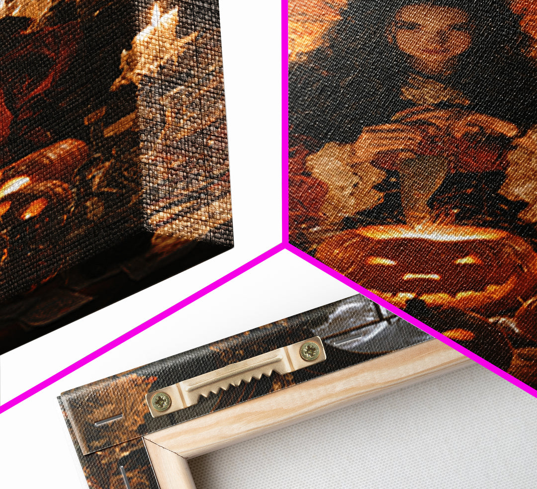 The Pumpkin-Carving Ritual, Victorian Gothic Art, Vertical Wall Art, Canvas Print, Gothic Wall Decor, Halloween Portrait Art