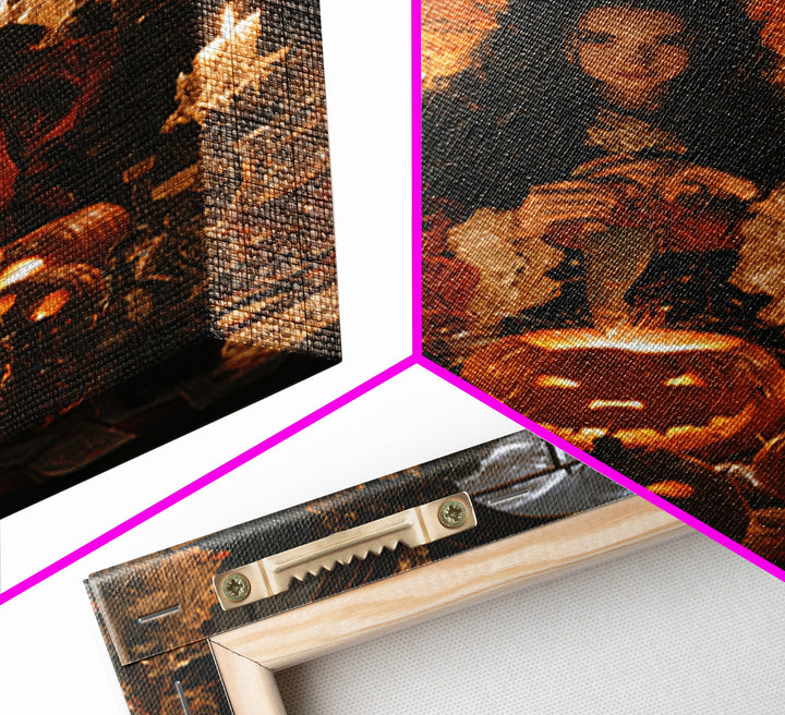 The Pumpkin-Carving Ritual, Victorian Gothic Art, Vertical Wall Art, Canvas Print, Gothic Wall Decor, Halloween Portrait Art