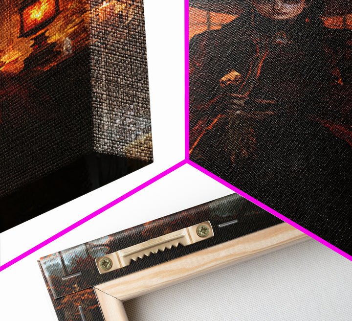 The Witch'S Broom, Dark Academia Wall Art, Vertical Wall Art, Framed Canvas Print, Gothic Wall Decor, Halloween Portrait Art