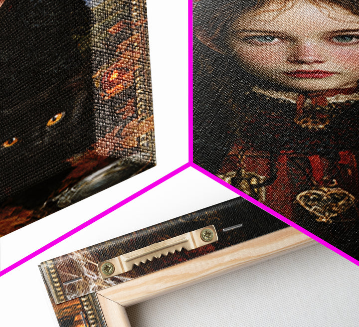 Black Lace And Cobwebs, Antique Gothic Portrait, Vertical Wall Art, Framed Canvas Print, Gothic Wall Decor, Halloween Portrait Art
