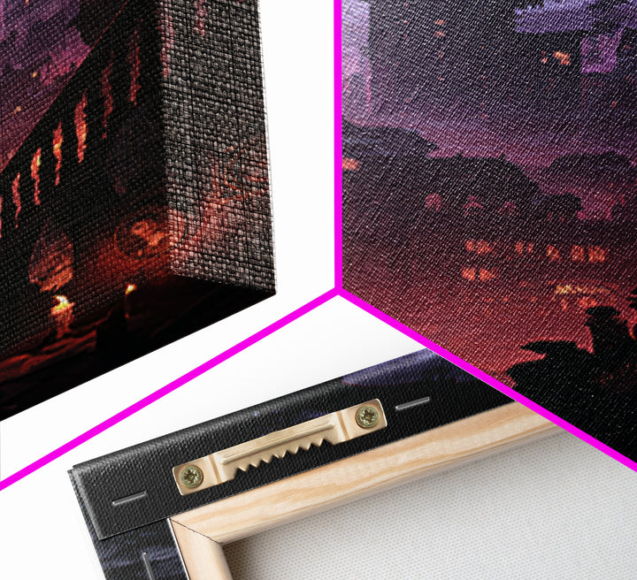 The Haunted City Skyline, Dark Academia Wall Art, Tall Narrow Wall Art, Framed Canvas Print, Gothic Wall Decor, Halloween Portrait Art