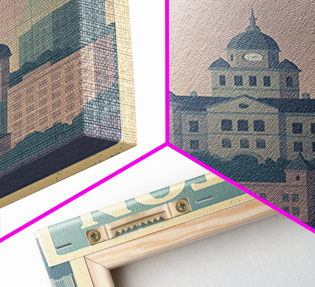 Denton Travel Poster, Framed Canvas Print, Vaporwave Skyline Wall Art, Denton Poster Print, Living Room Wall Art, Modern Wall Decor