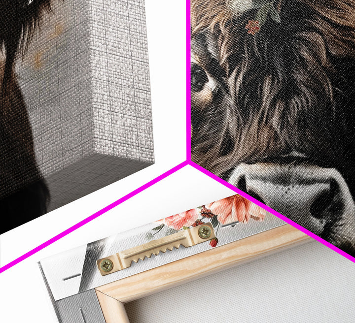 Framed Canvas Wall Art, Cute Cow Wearing Flowers, Farmhouse Decor, Farmhouse Wall At, Extra Large Boho Decor, Modern Art, Minimalist Rustic