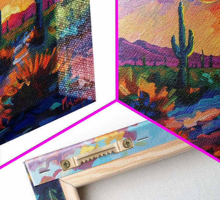 Sunset In The Desert, Framed Canvas Print, Out In The Desert, Southwestern Decor, Watercolor Painting, Original Painting