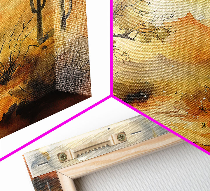 Desert Landscape Watercolor Painting, Wood Framed Canvas Print, Utah Desert Painting, Metal Print, Farmhouse Decor