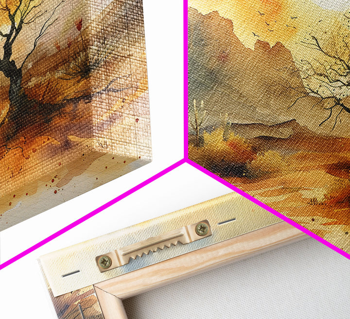 Large Wall Art Desert Print, Wood Framed Canvas Print, Original Artwork, Watercolor Landscape Painting, Minimalist Wall Art