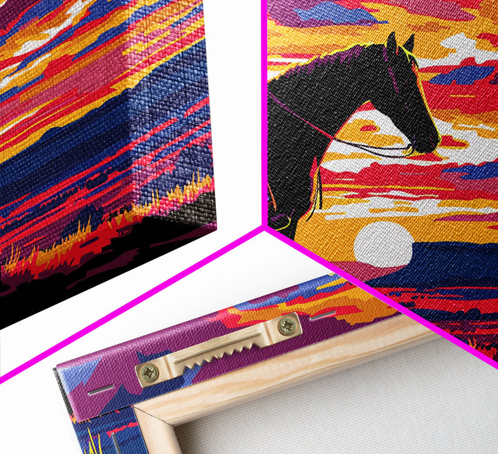 Cowboy At Sunset Watercolor Painting Framed Canvas Print, Western Decor, Gift For Him, Guy Gift, Rodeo Art, Southwestern Wall Decor