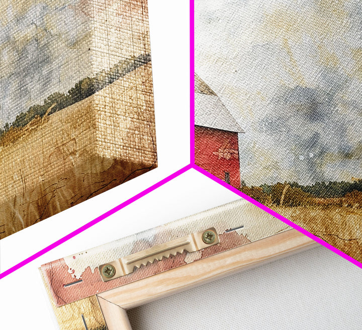 Red Barn Watercolor Painting Framed Canvas Print, Watercolor Painting From Photo Landscape, Wall Decor, Home Decor