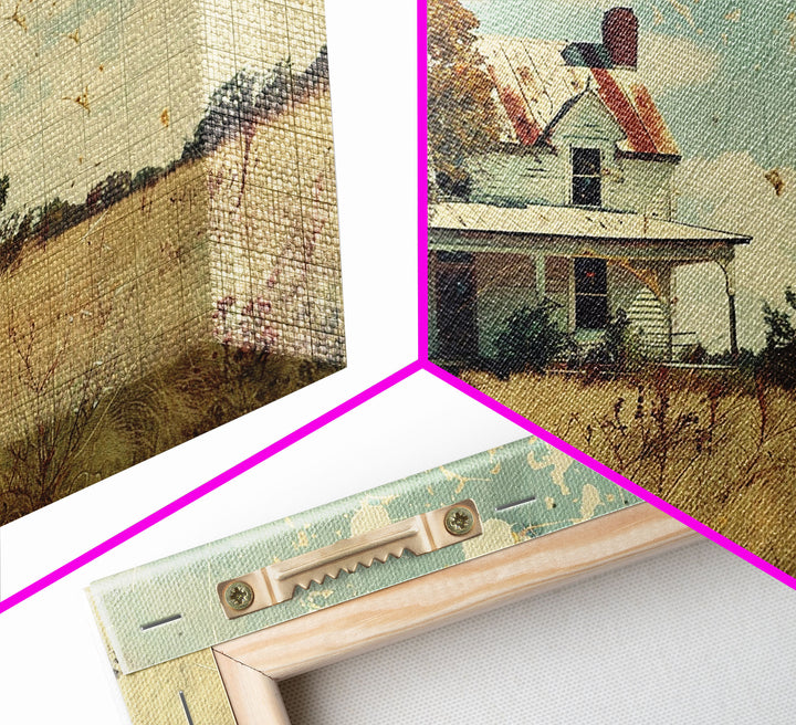 Old Farmhouse Watercolor Painting, Vintage Style Framed Canvas Print Or Metal Wall Art, Handmade Gift, Housewarming, Cottagecore Decor