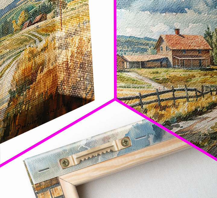 Primitive Farmhouse Watercolor Painting Framed Canvas Print, Framed Art, Wood Frame Art, Kitsch Decor, Southwestern Decor, Rustic Art