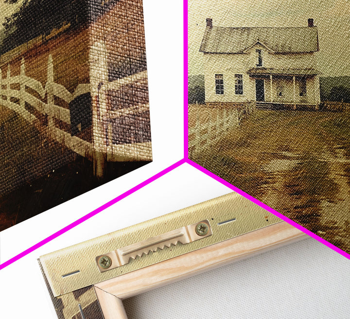 Old Photo Print Of An 1800s Farmhouse, White Picket Fences, Vintage Style Wall Art, Framed Canvas Print, Rustic Primitive Wall Art