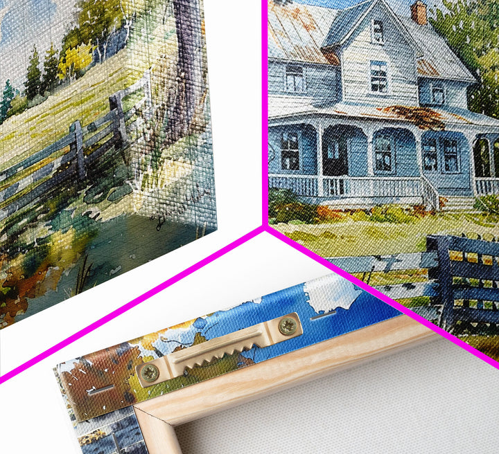 Retro Watercolor Painting Print Of A Vintage Farmhouse, Kitsch Art, Wall Art, Farmhouse Decor, Western Art For Living Room