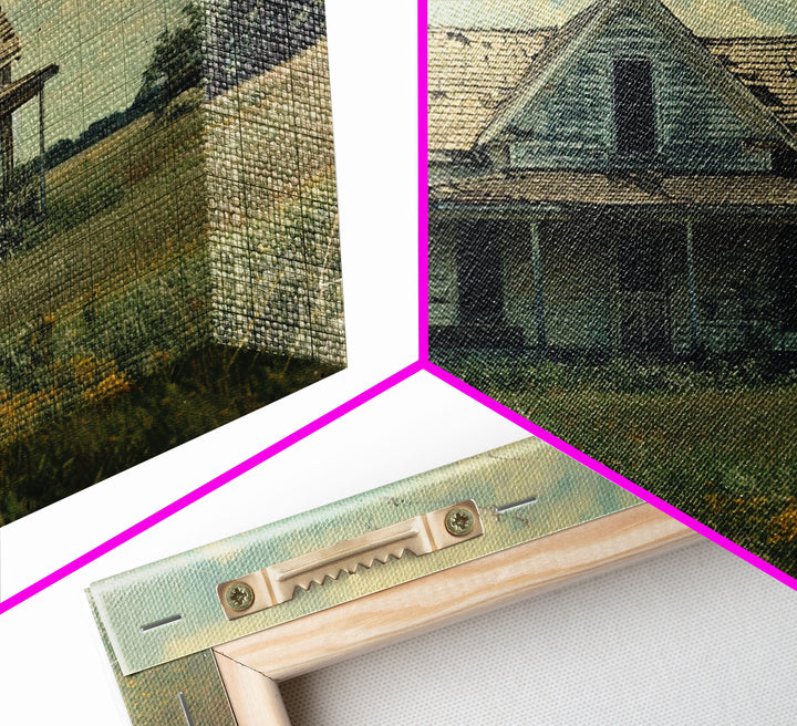 Retro Watercolor Painting Print Of A Vintage Farmhouse, Kitsch Art, Wall Art, Farmhouse Decor, Western Art For Living Room