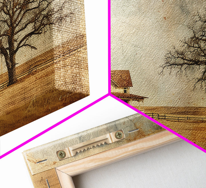 Little Farmhouse On A Texas Prairie Framed Canvas Print, Original Rustic minimalist Art, Wood Frame Rustic Home Decor