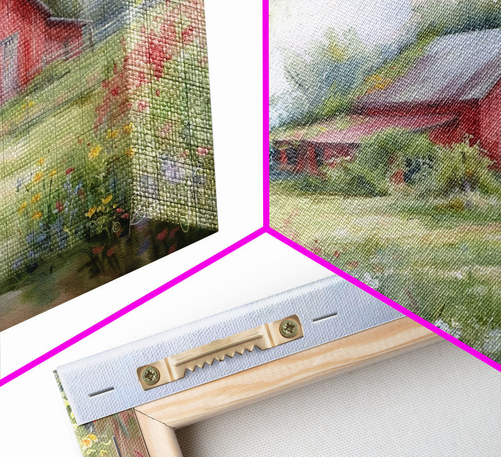 Old Red Barn Rustic Art, Framed Canvas Print Of An Original Art Watercolor Painting, Cottage Core Decor, Whimsical Kitsch Living Room Art