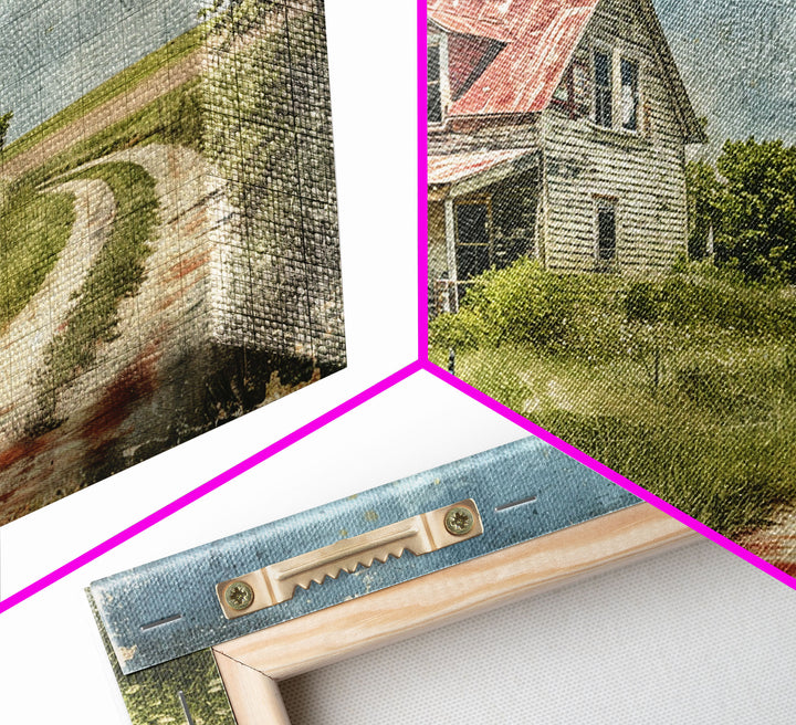 Watercolor Painting Of An Old Red Farmhouse, Framed Canvas Print, Wall Art Prints, Rustic Farmhouse Decor, Minimalist Art, Kitsch Decor