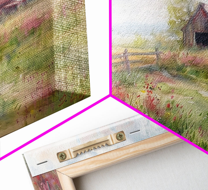 Farm Art, Framed Canvas Print, Rustic Watercolor Painting Of An Old Barn, Farmhouse Color Palette, Boho Decor