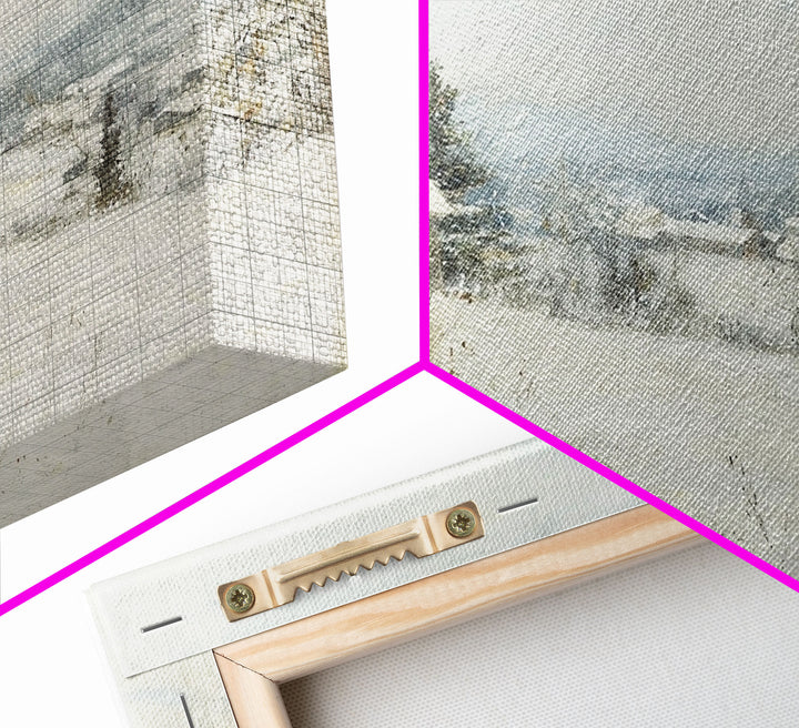 Farmhouse In The Winter, Framed Canvas Print, Christmas Scenary Landscape Painting, Americana Art, Custom Artwork Original