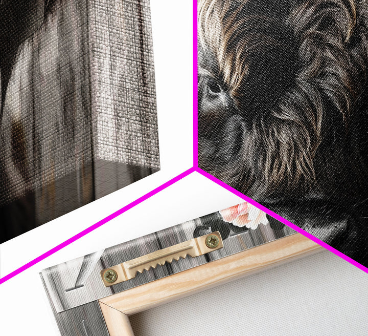 Framed Canvas Wall Art, Cute Highland Cow Print, Modern Wall Art Farmhouse Decor, Fun Rustic Farmhouse Art, Life On The Farm, Cow and Flower