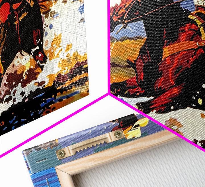 Cowboy Crossing The Colorado River, Arizona Print, Original Painting Framed Canvas Print, Western Home Decor, Wild West Art