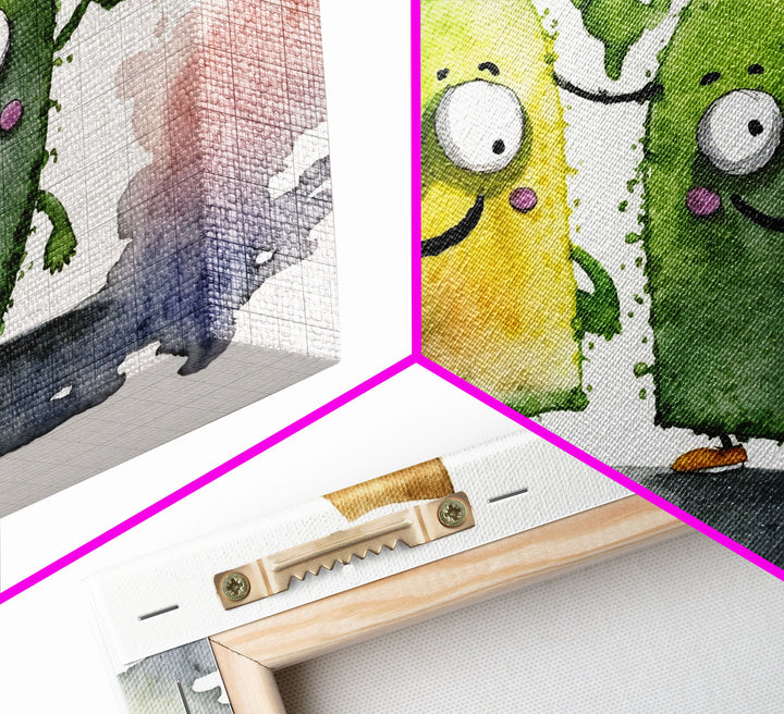 Goofy Pickle Art, Cute Pickle Cartoon Wall Art, Framed Canvas Print, Wild West Pickles, Funny Art, Funny Decor