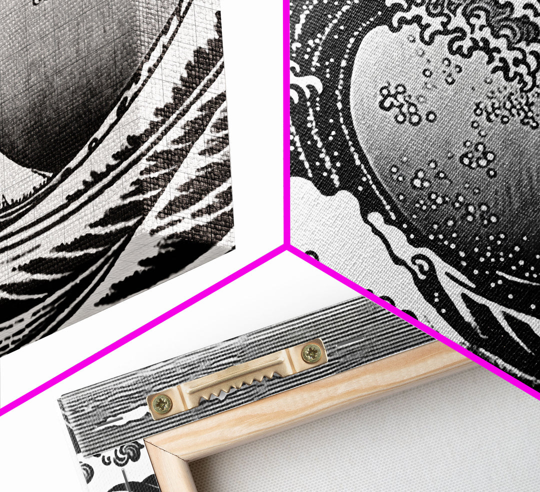 Black and White Wave Canvas Print, Hokusai Inspired Wall Art, Japanese Style Wall Art, Living Room Home Decor, Unique Wall Art